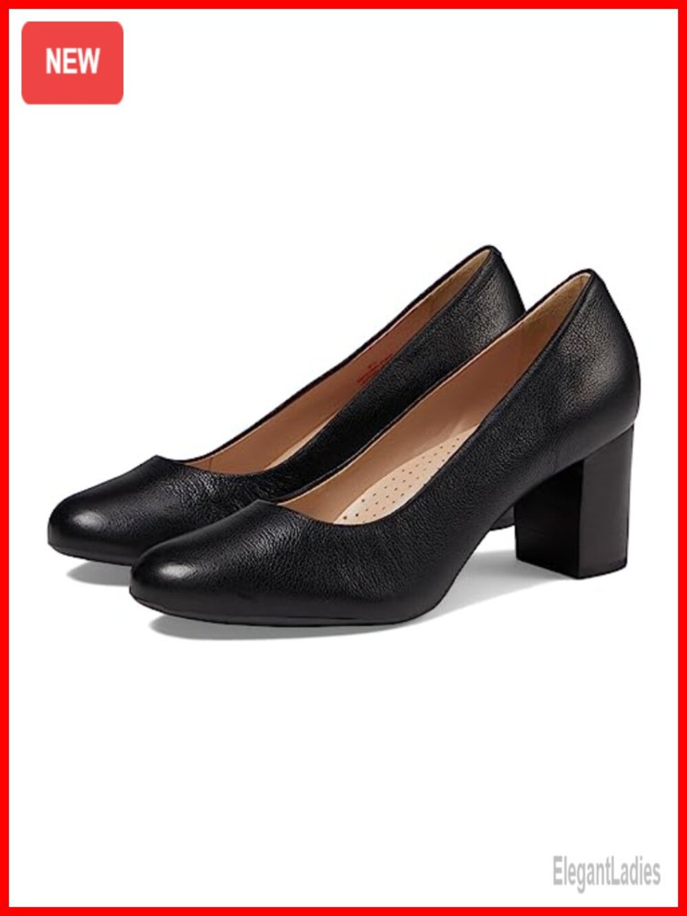 Midtown Leather Pump Block Heel Round Toe Slip-On Comfort Business Casual